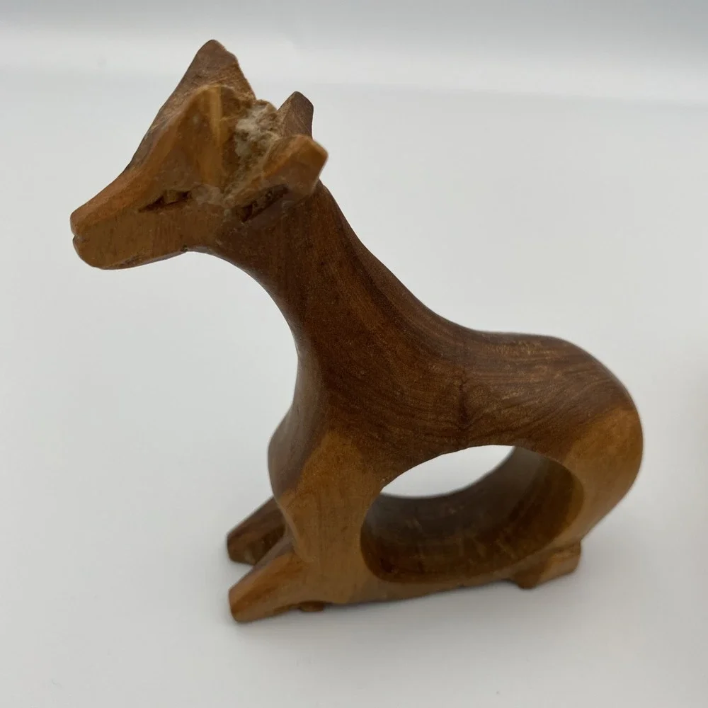 Hand Carved African Safari Animal‎ Wooden Napkin Rings Round Set of 7